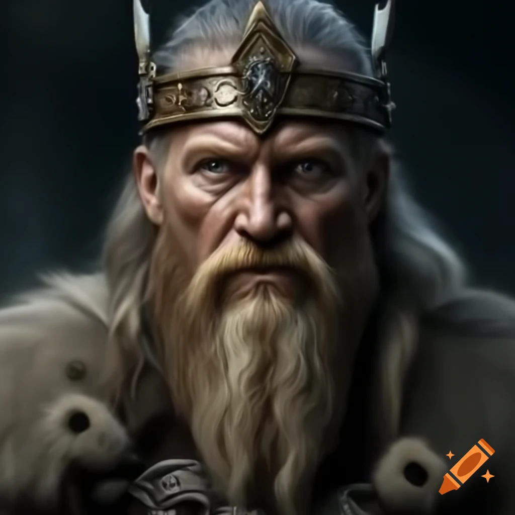 Realistic portrait of a Viking king wearing a crown