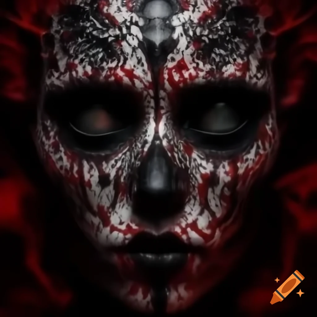 Intricate artwork of a tormented ghost depicting anxiety in black, red, and white