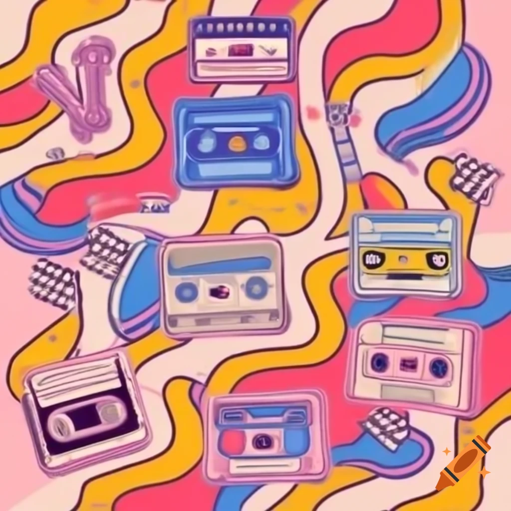 Retro aesthetic design with colorful patterns and bubble fonts on craiyon