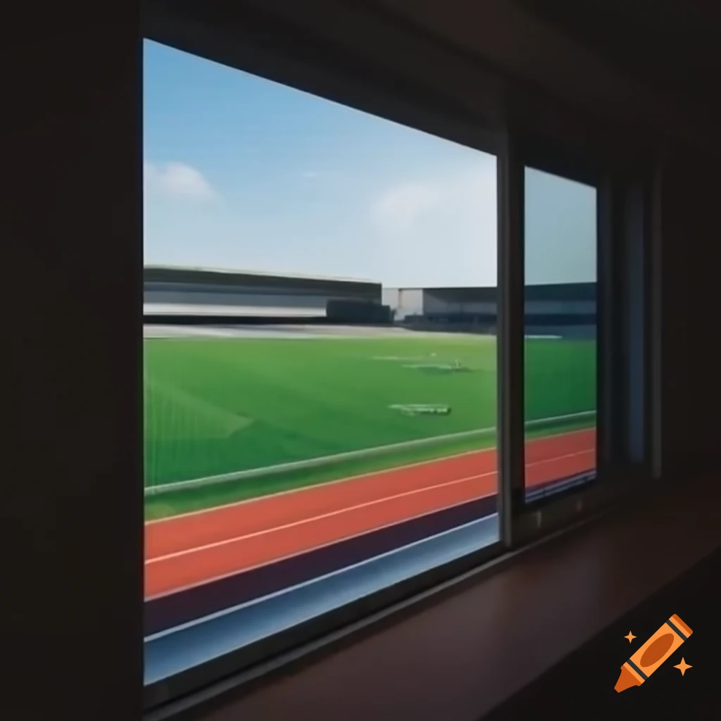 Athletics field view from room through open window