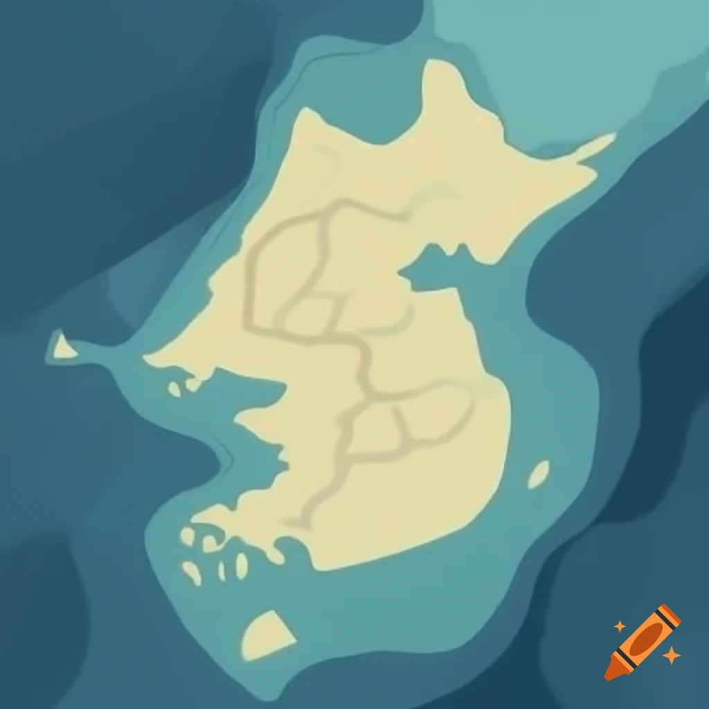 Parchment map of korean peninsula highlighting north korea and south