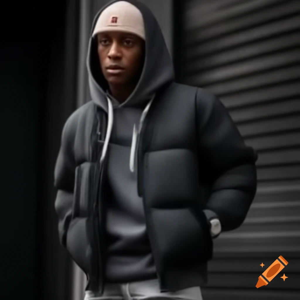 Hip hop fashion models wearing Prestensom clothing in urban street settings