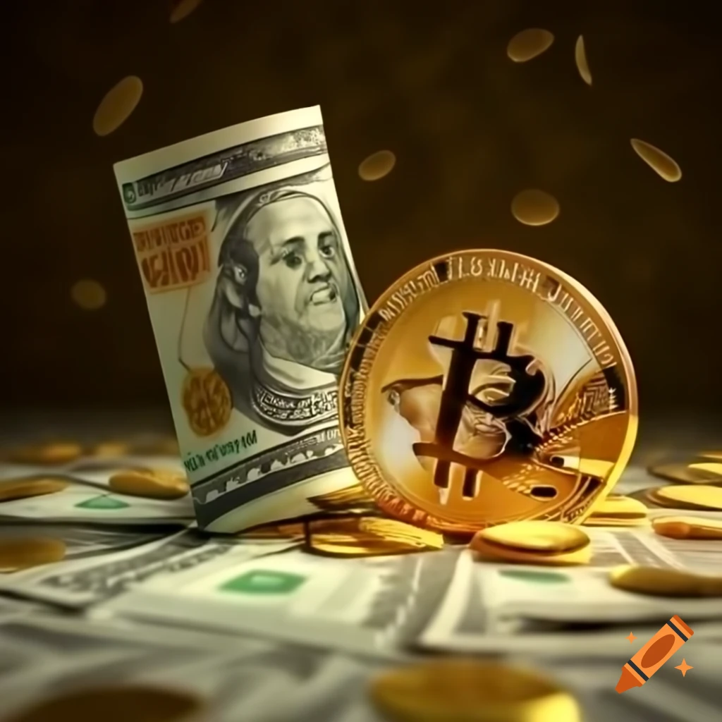 Animated US dollar bill and bitcoin in a playful fight stance