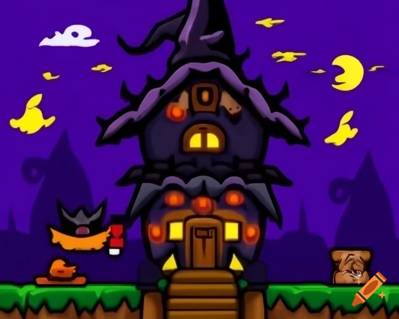 Halloween witch house in Scribblenauts unlimited graphic style