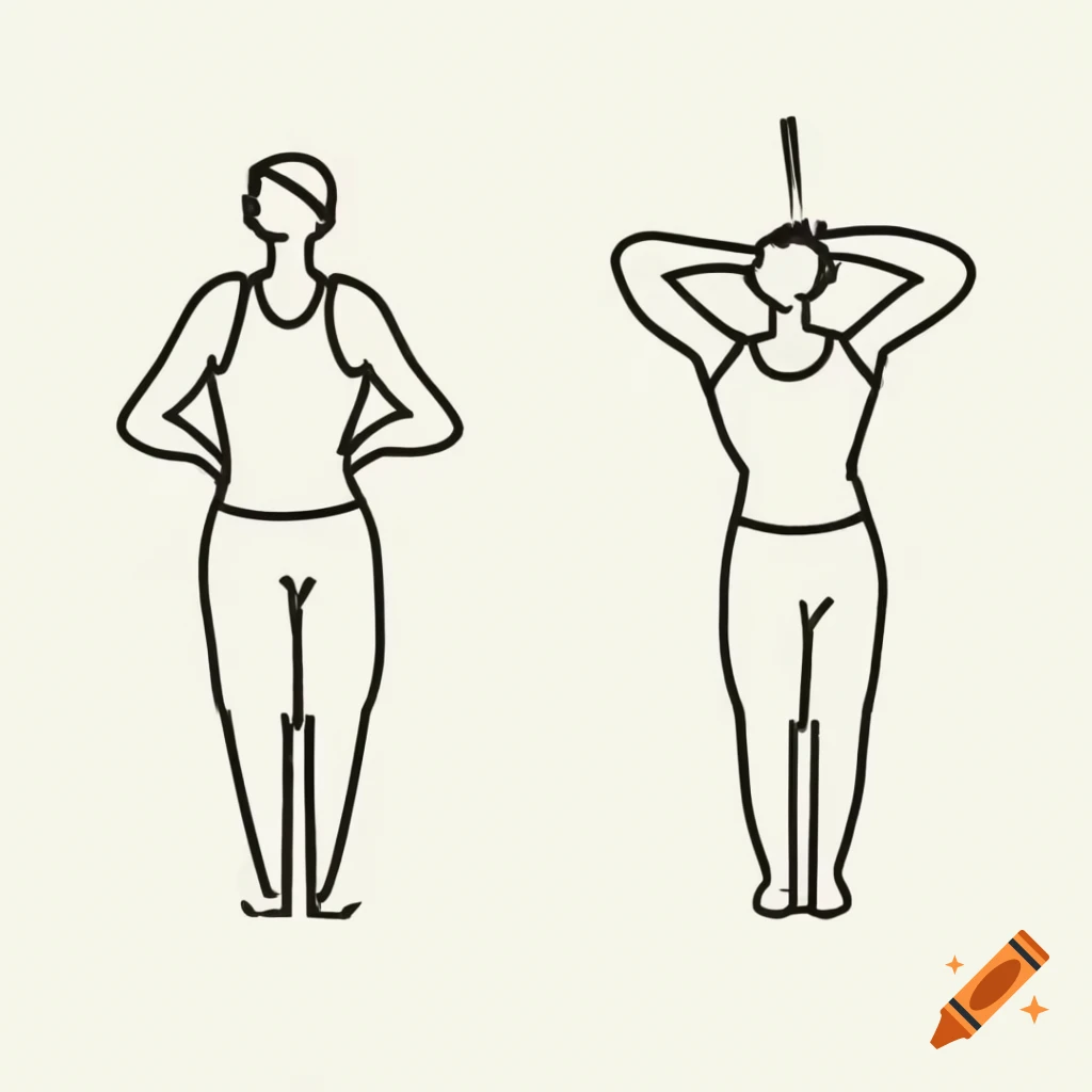 Schematic drawing of person performing neck warm up exercise in tank