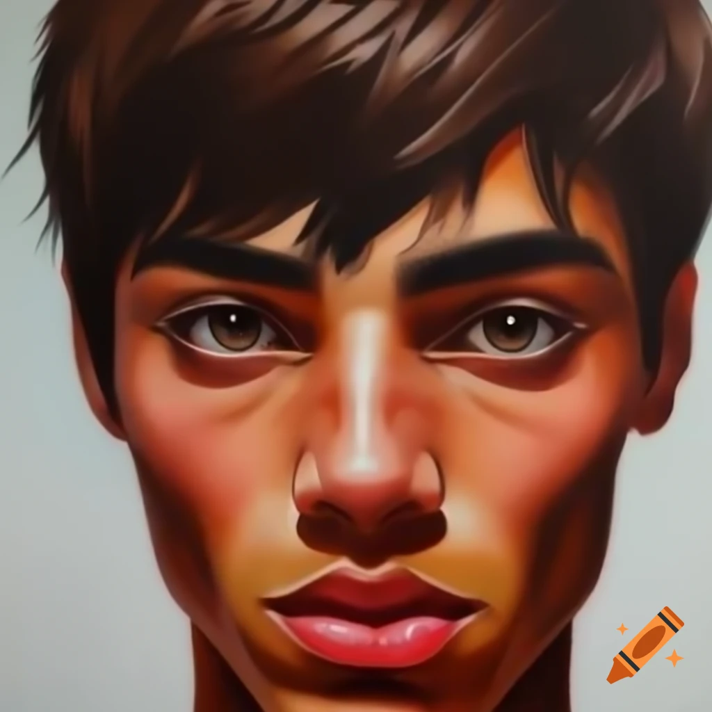 Portrait of a male with short dark brown hair and thick eyebrows