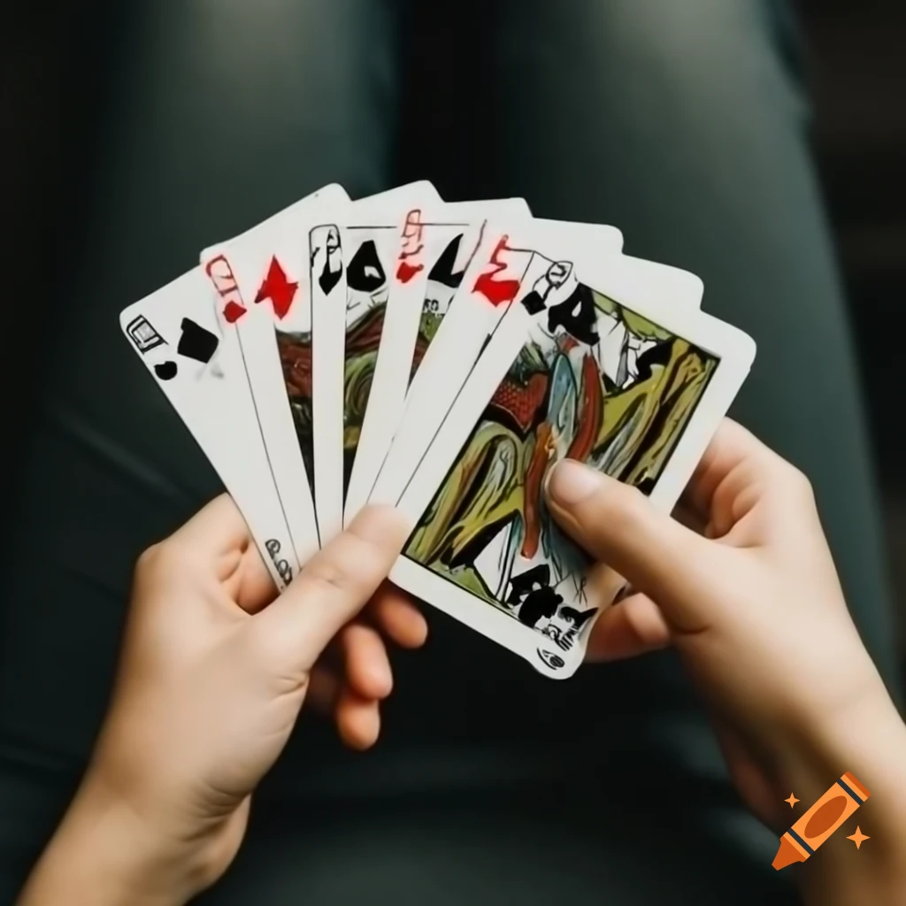 Child's hands holding five trading cards