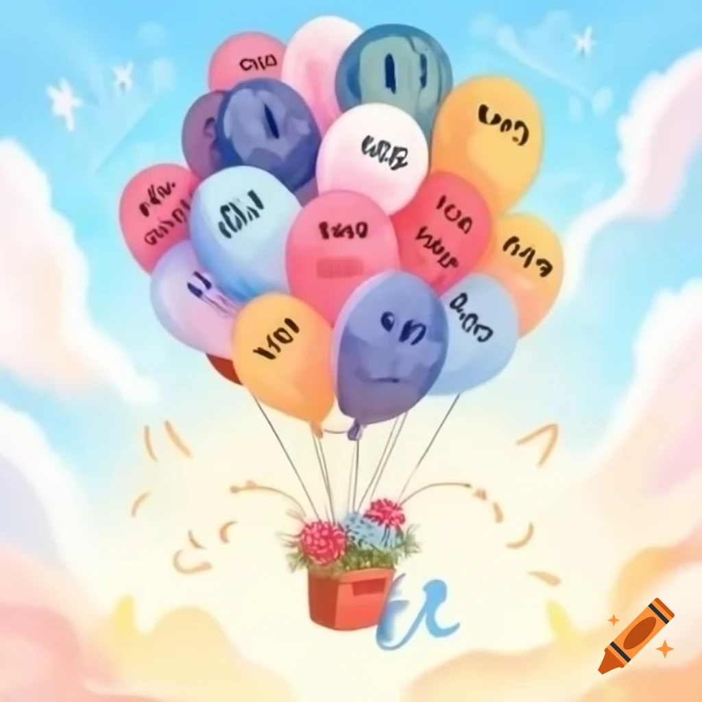 Colorful bouquet of balloons with the name 'Bouquet Balloons Magic'
