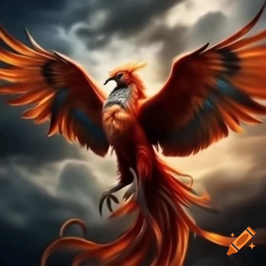 Majestic phoenix with wings spread out