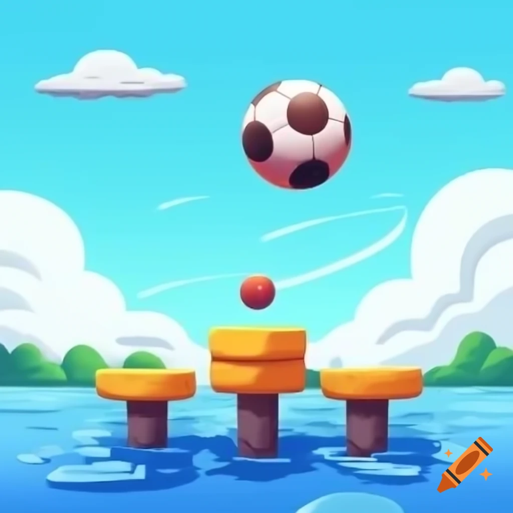 Cartoon style ball jumping on horizontal platform underwater
