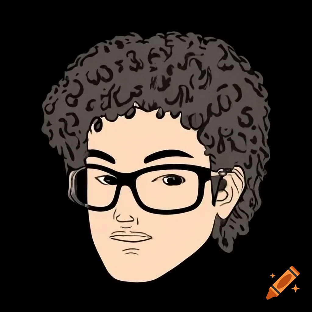 Curly mullet hairstyle with glasses and septum piercing