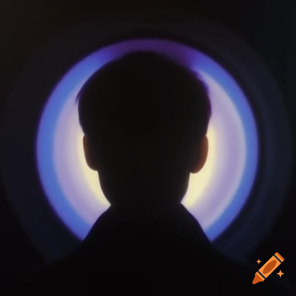 Silhouette of a man in front of a black and white portal to the astral dimension