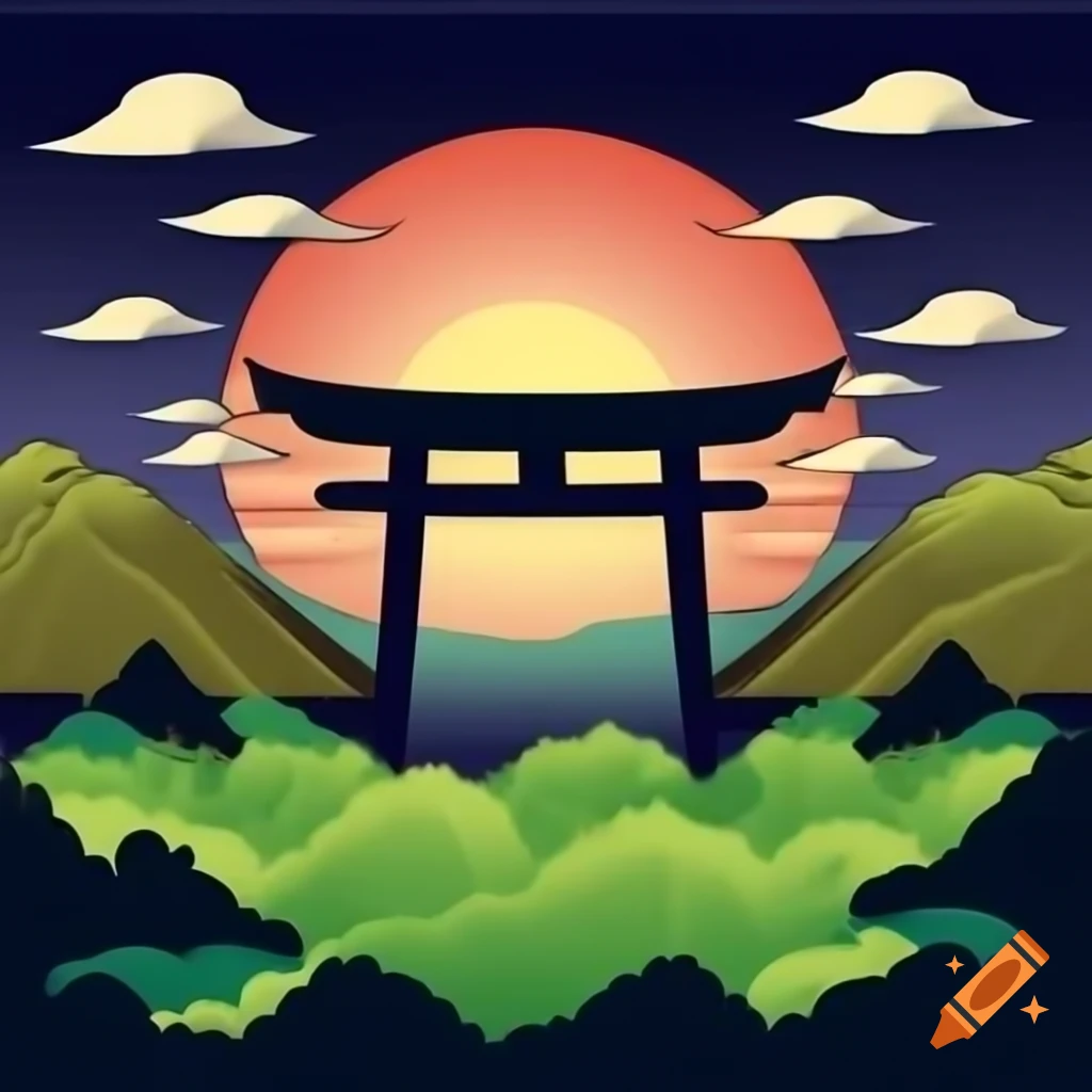Japanese landscape featuring a temple