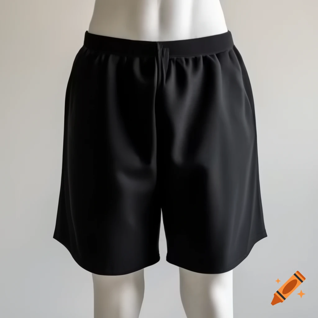Invisible mannequin displaying black cotton shorts with elastic waistband