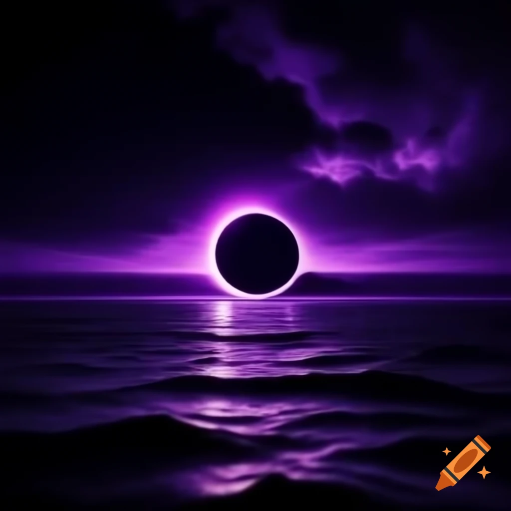 Dark purple eclipse over a black sea