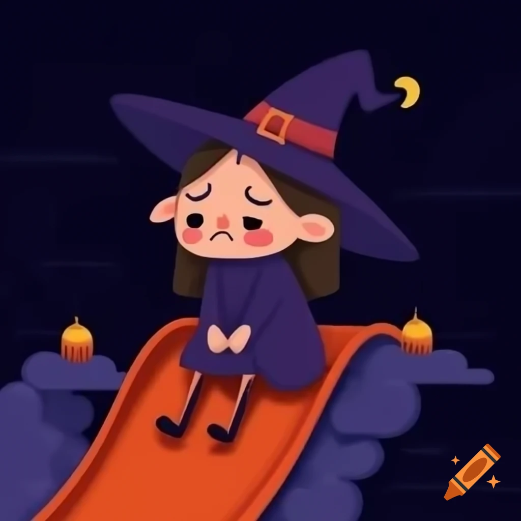 Sad witch sitting on a slide