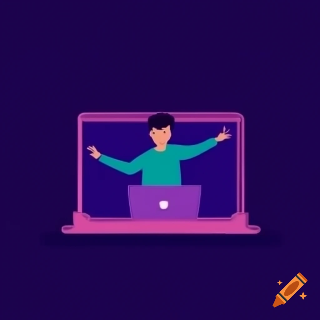 Man using laptop to find freelancers in light and dark purple tones