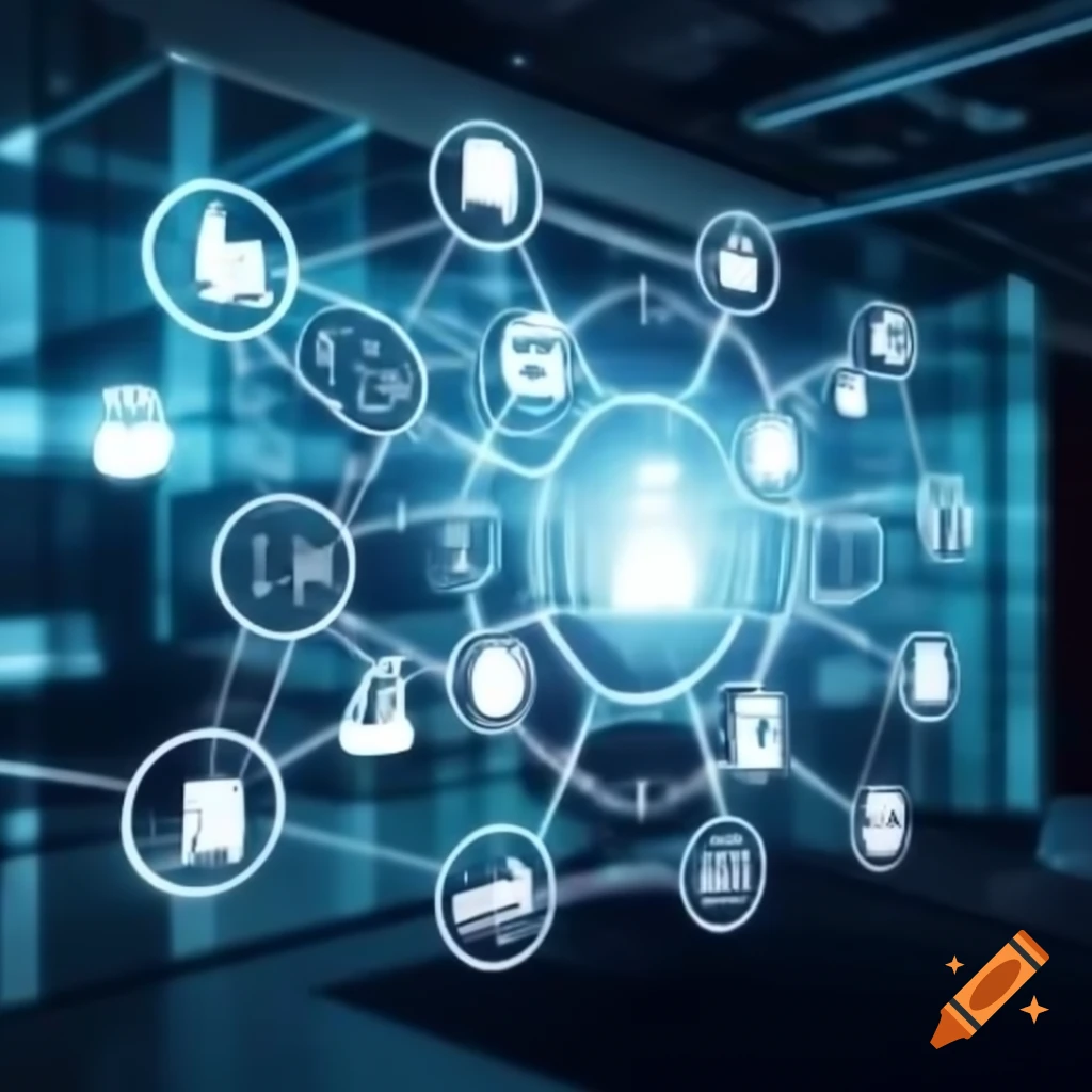 Futuristic digital interface with AI nodes automating business processes and abstract technology elements