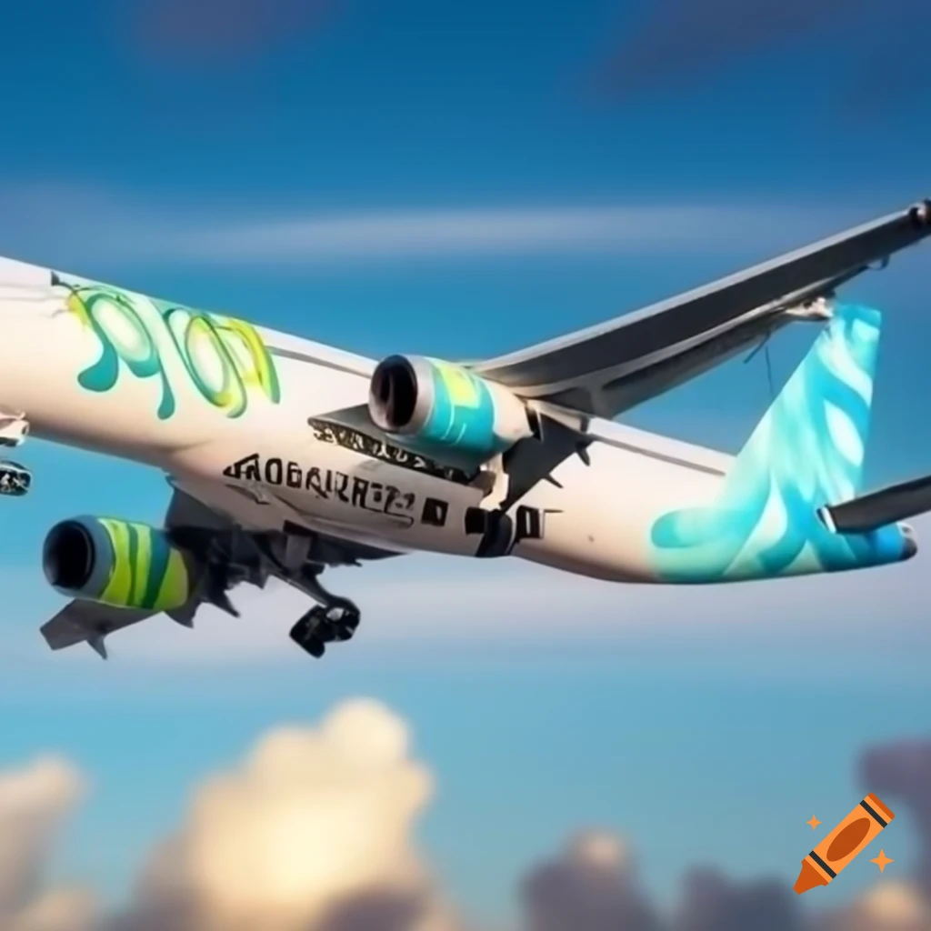 Airplane featuring abstract design on its sides