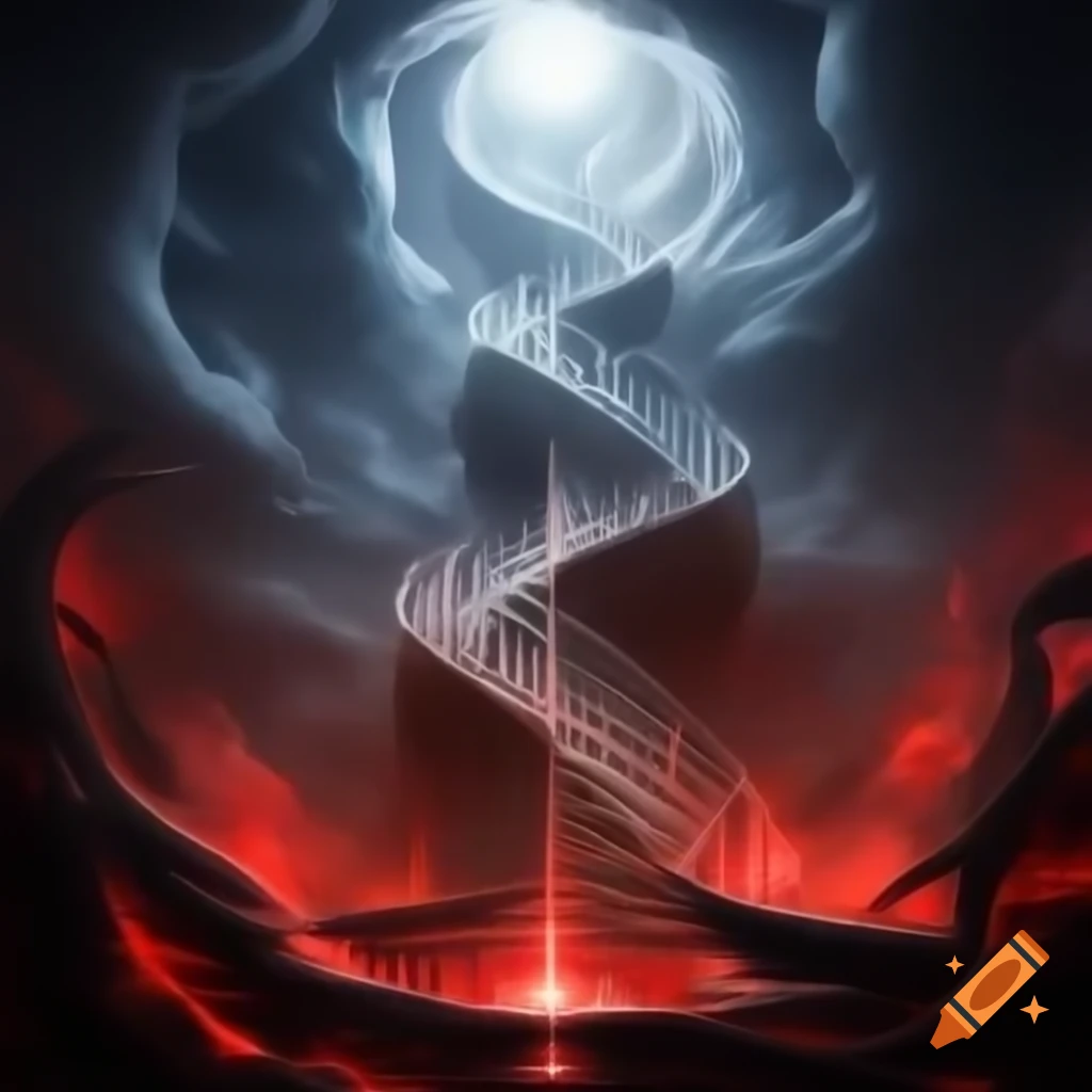Eternal white spiral staircase from hell to heaven