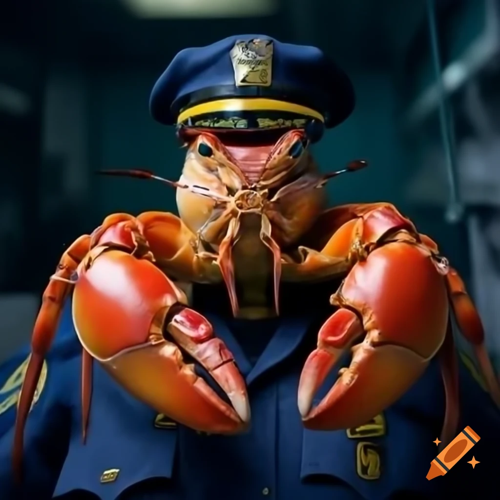 Lobster wearing FBI uniform, humorous illustration