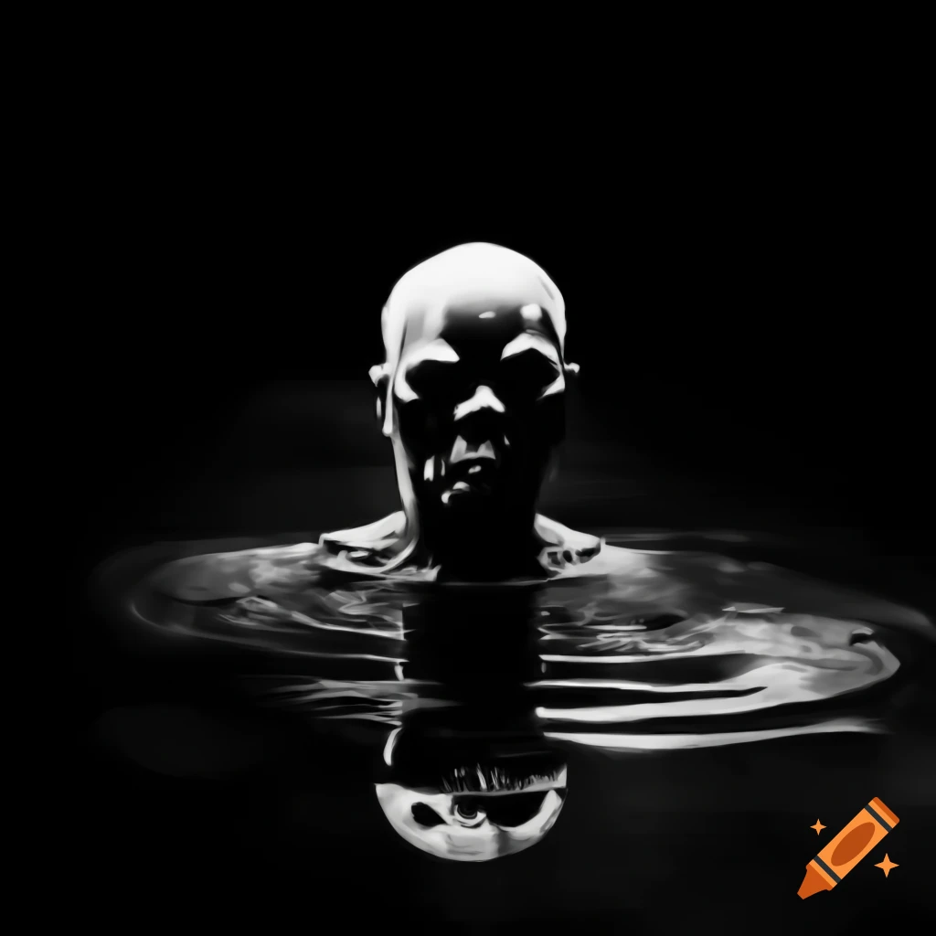 Ink creature emerging from black ink pool with dark theme