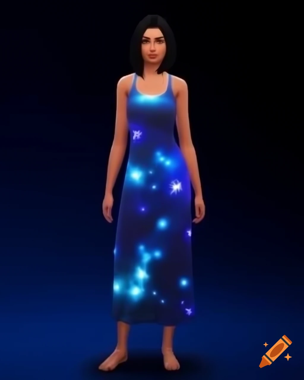Woman in galactic luminous dress from Sims 4