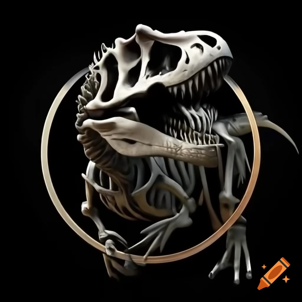 Allosaurus skeleton with Jurassic World logo