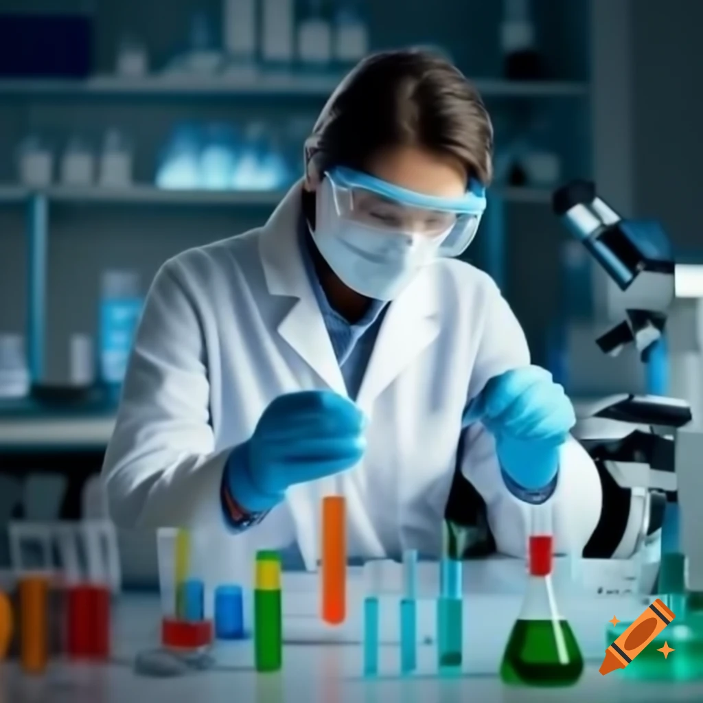 Experimental biologist in lab coat using pipette in laboratory setting