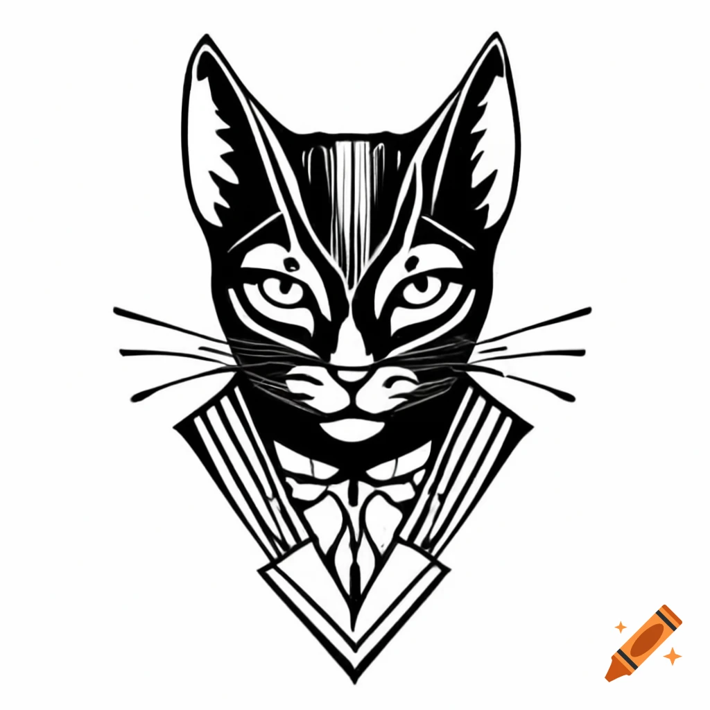 Art deco style black cat characterized as "CAT GENTLEMAN"