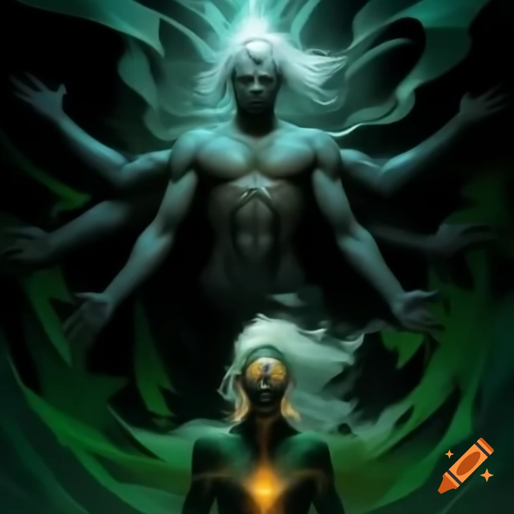 Zephyrian male and female symbolizing a sacred bond, featuring dark onyx skin and metallic silver hair