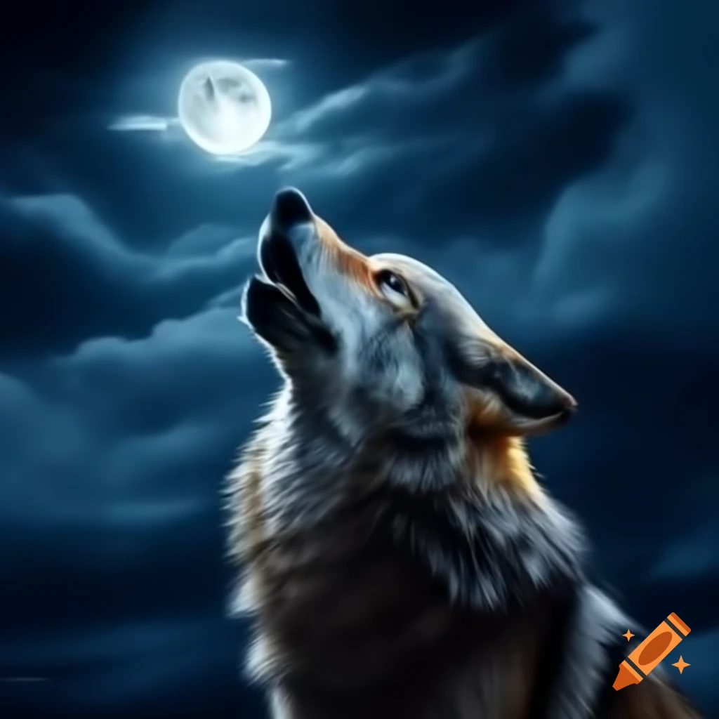 Wolf howling at moonlit sky