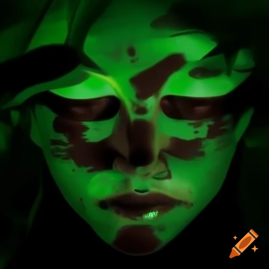 Grungy abstract face inspired by bio-broly with a fried noise aesthetic