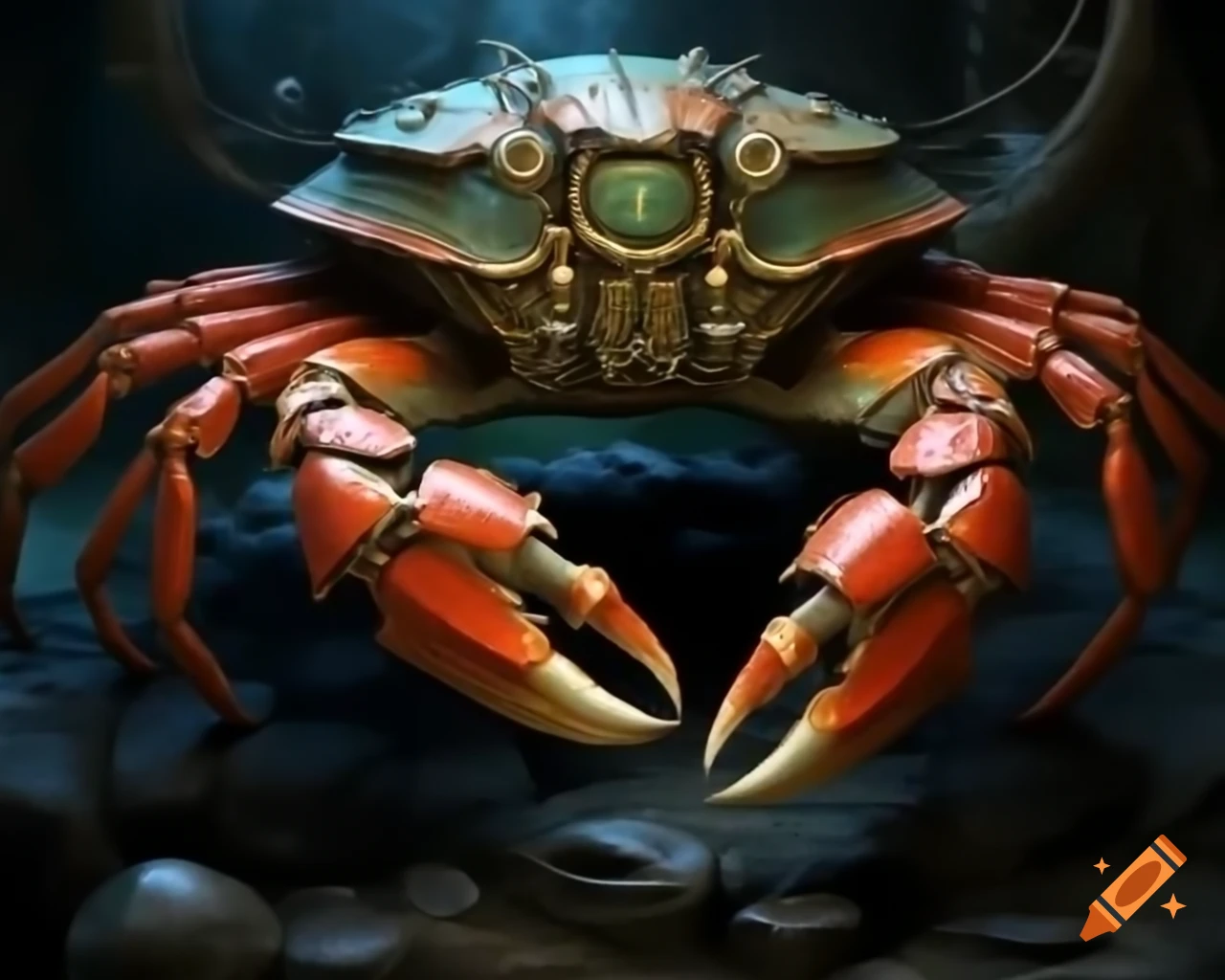 Steampunk crab featuring intricate armor and design