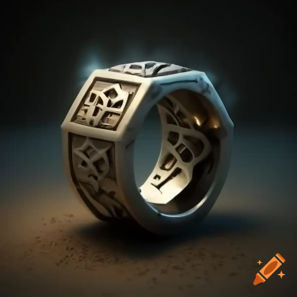 Dwarvish magic ring with glowing runes on dark background