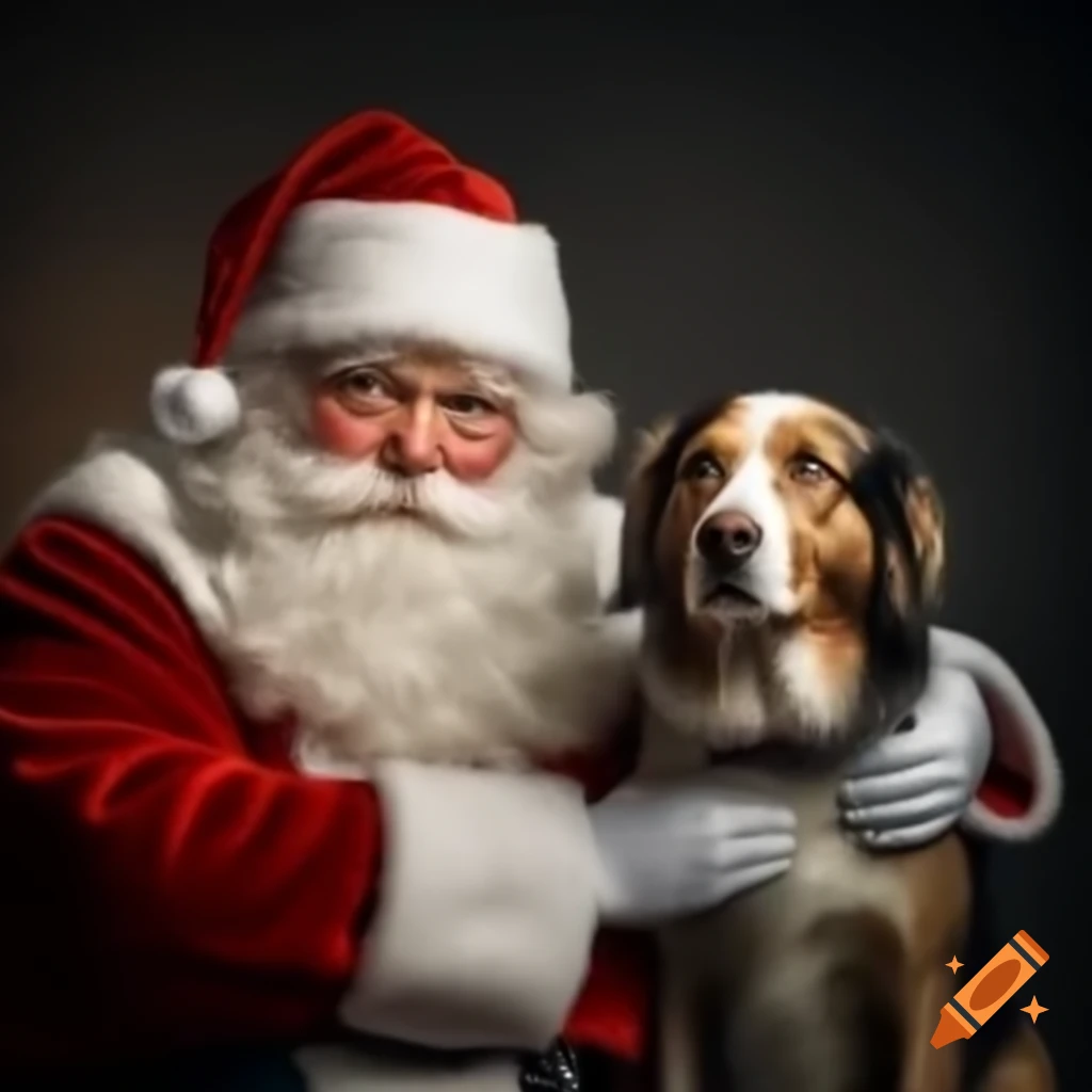 Santa Claus interacting with a scared dog