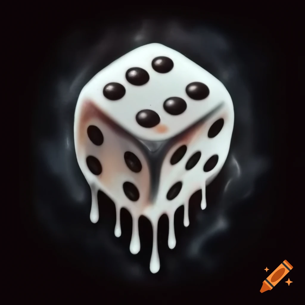 Ink dice with dripping drops on dark background