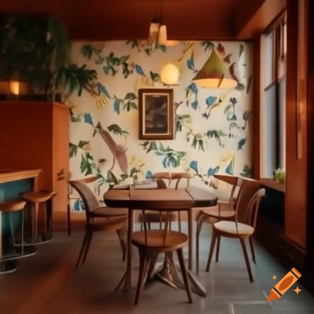 Colorful art splodges as cafe interior wallpaper