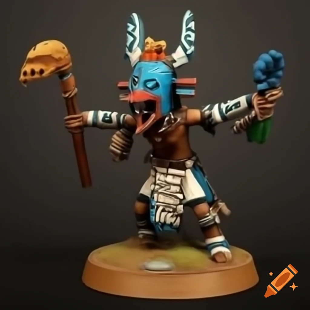 Kachina character facing Warhammer figure
