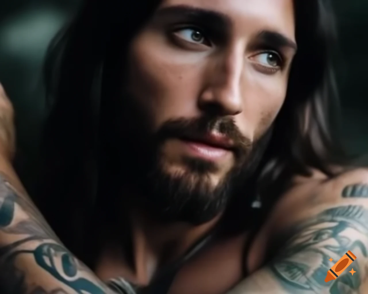 Artistic depiction of Jesus Christ with tattoos and piercings