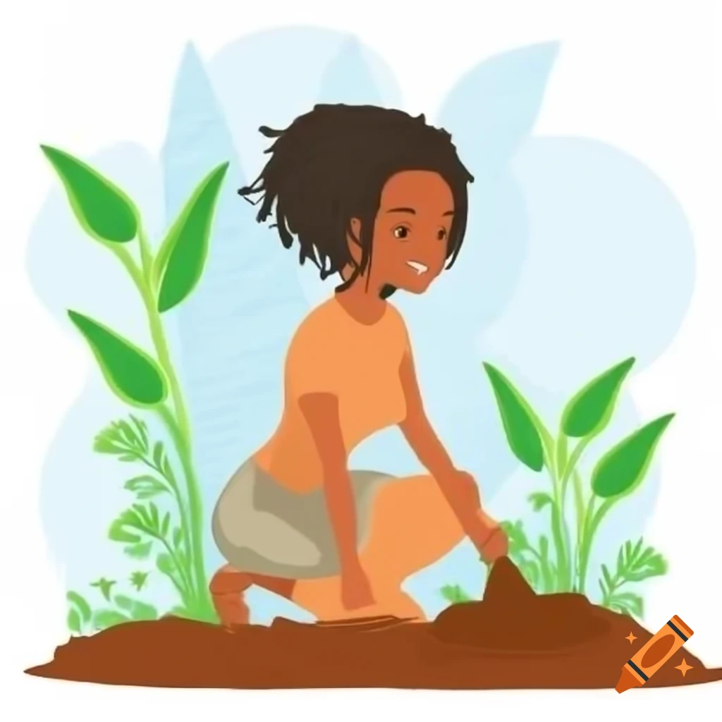 African American individual with locs planting seeds in community garden