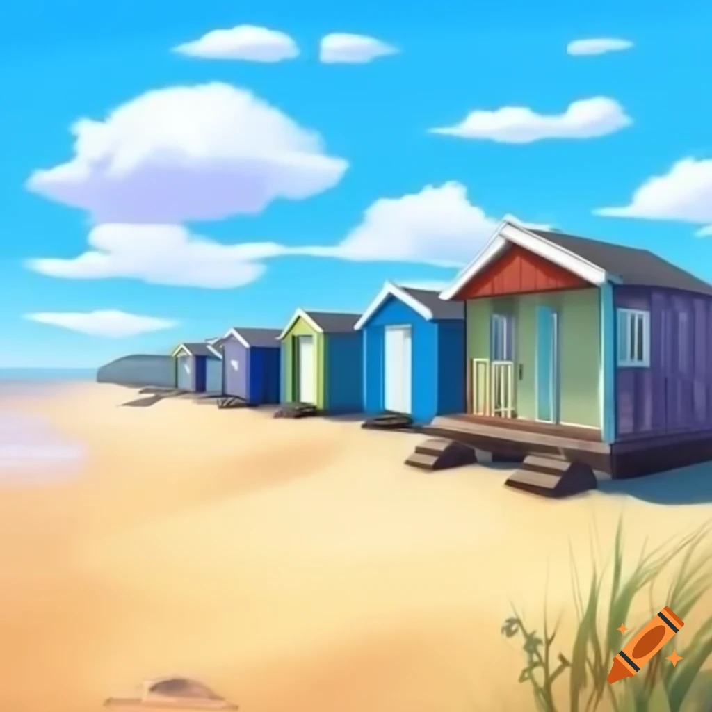 Whitstable beach huts in watercolor style
