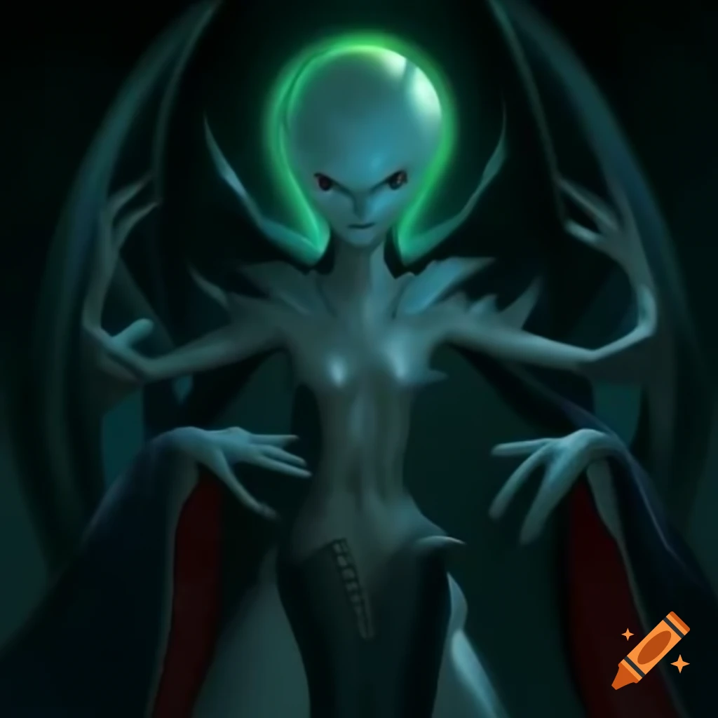 Scene in Queen's chambers aboard alien mothership featuring Angel Alien Vampire Goddess
