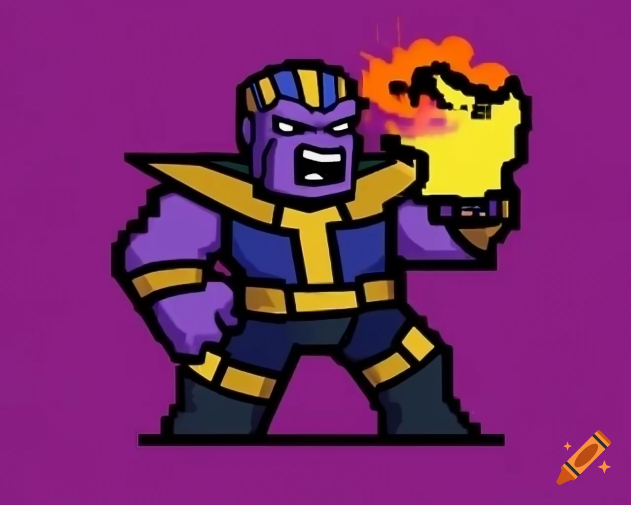 Thanos character design in Scribblenauts Unlimited style