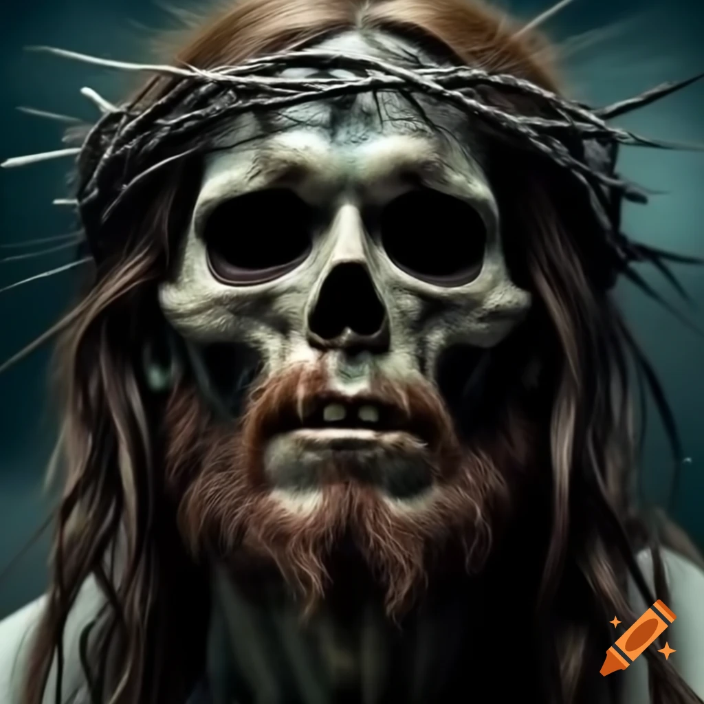 Zombie figure with crown of thorns, artistic interpretation