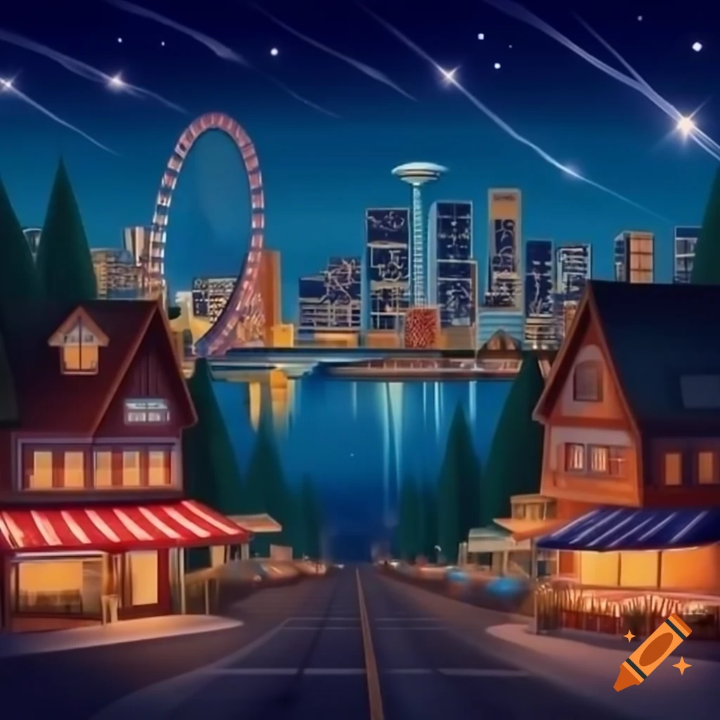 Enchanting nightscape of Seattle with sparkling city lights and the Space Needle