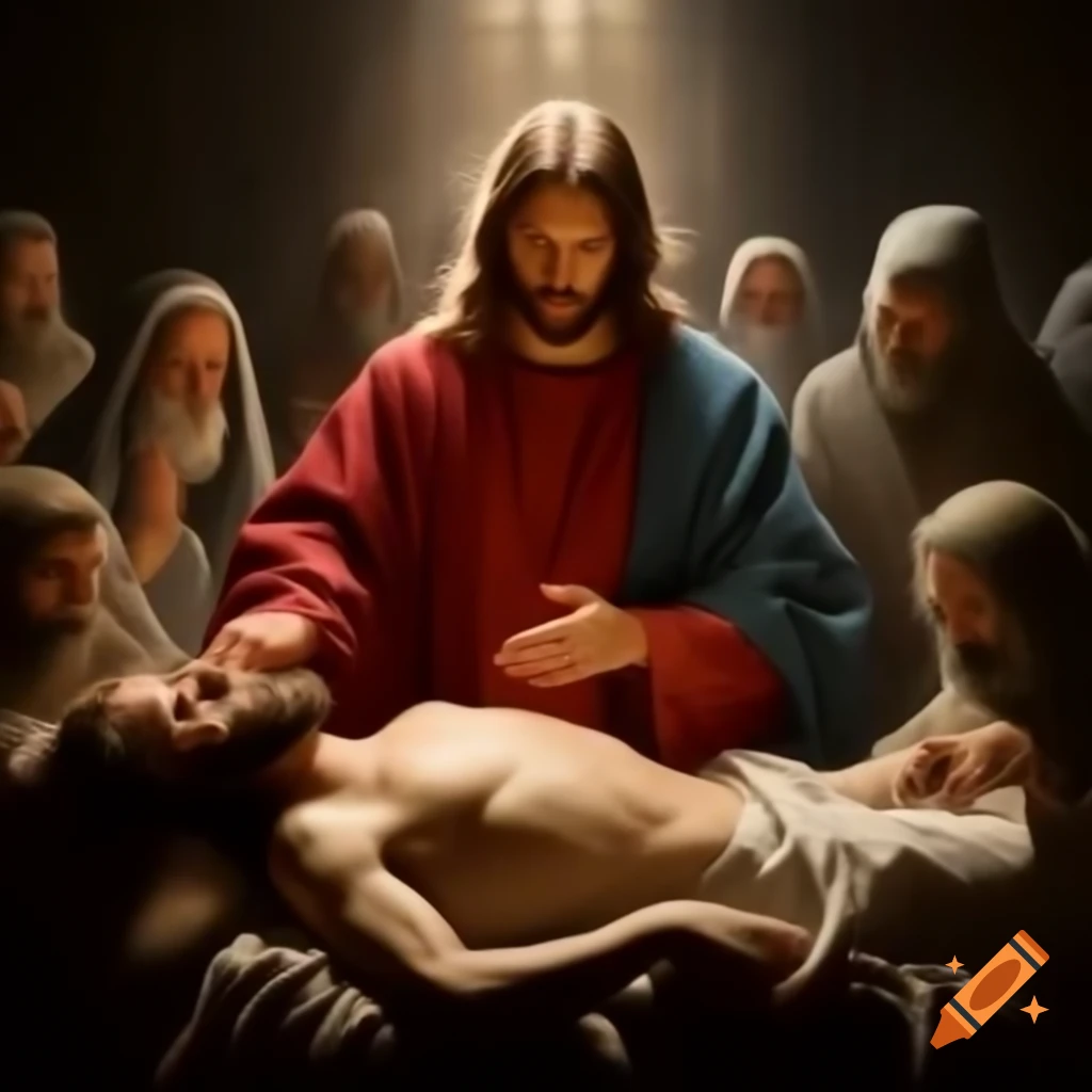 Jesus healing a leper in a biblical scene