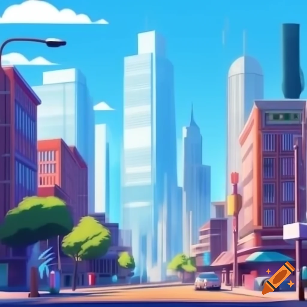 City skyline with various buildings