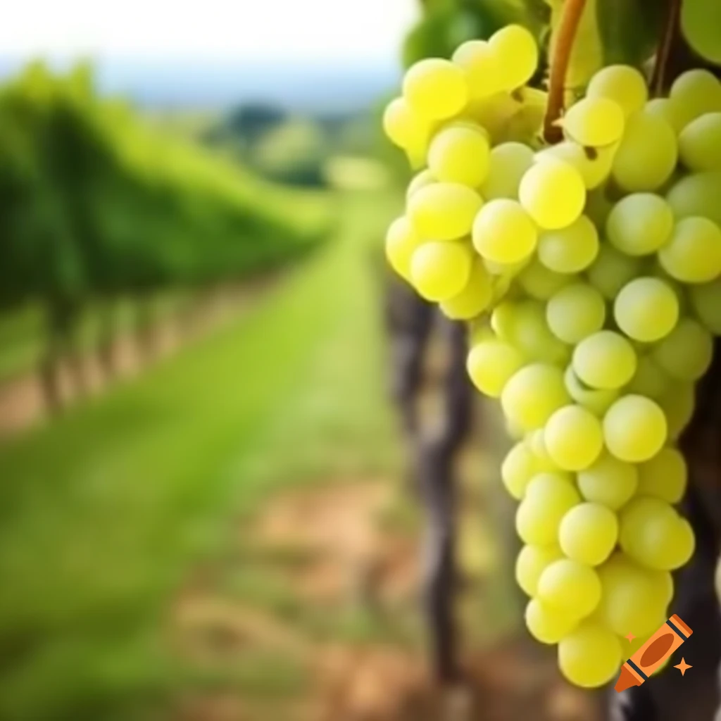 Close-up view of a single bunch of white grapes in a vineyard