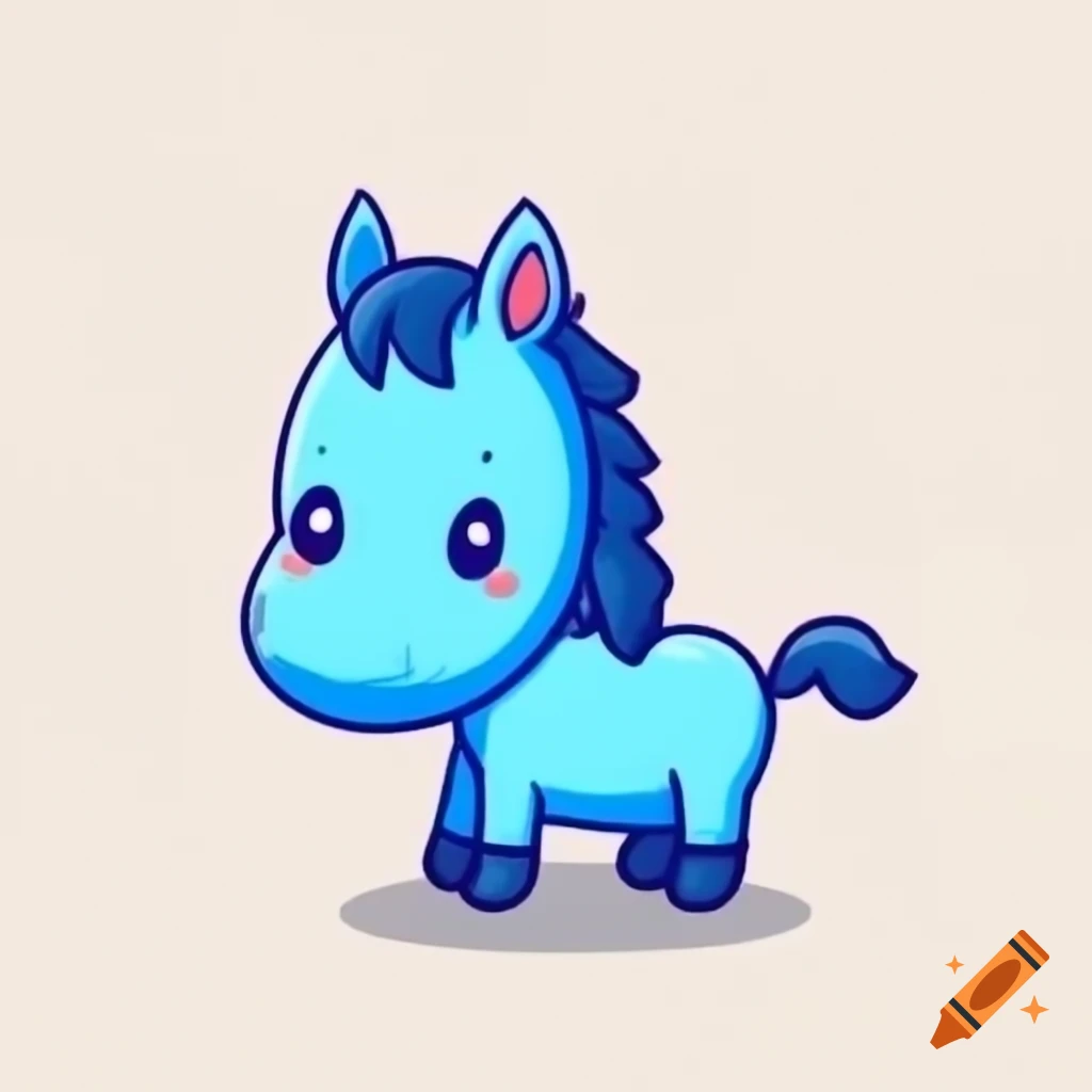 Cute blue horse in corner against white background